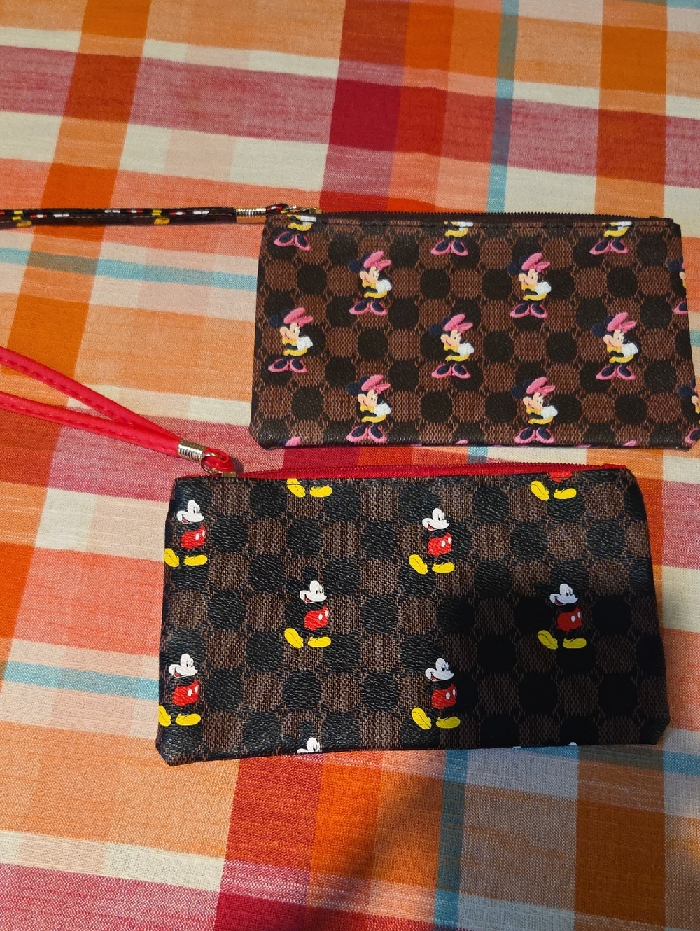 Mickey & Minnie Pattern Brown Wristlet Set - Pink, Red, Yellow Accents